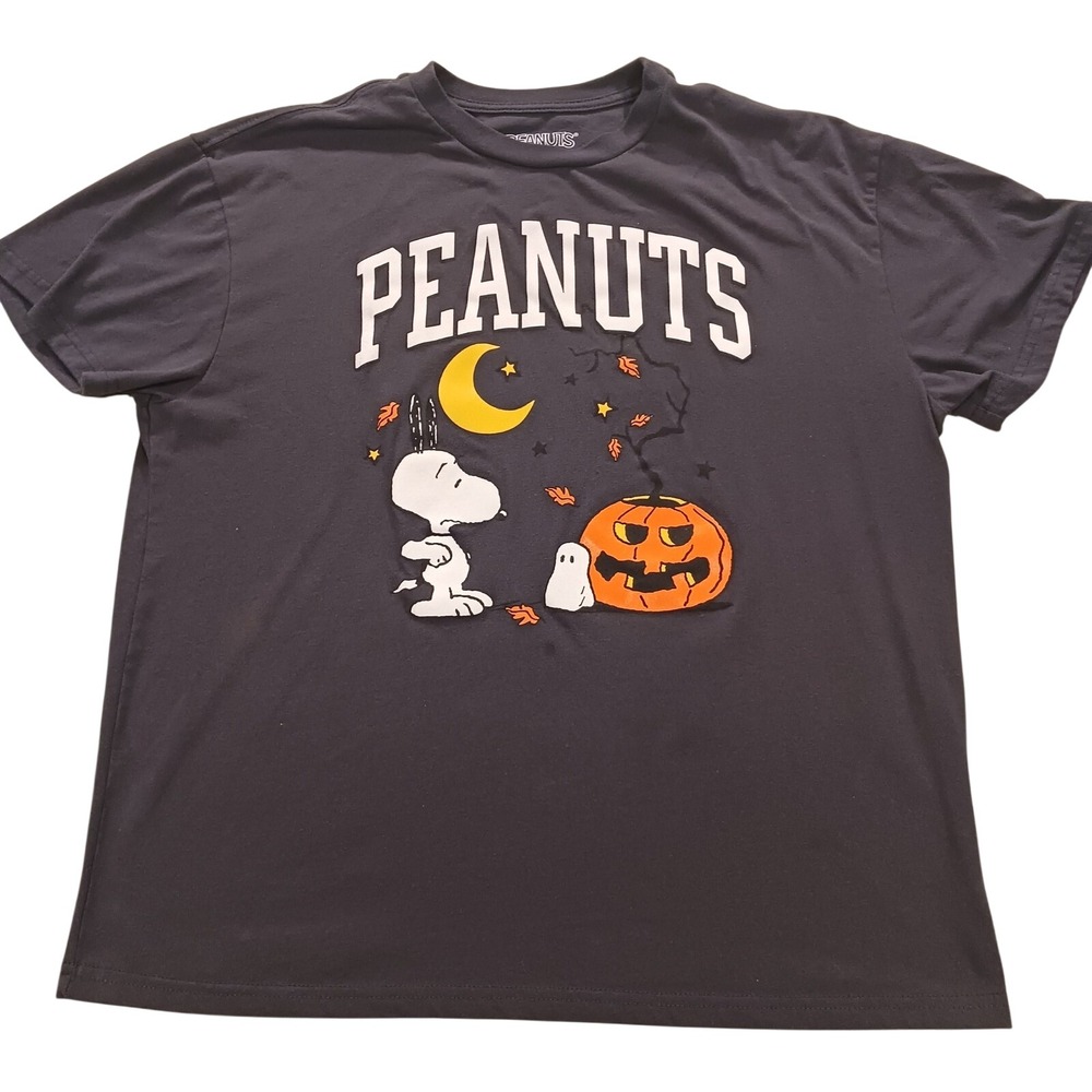 Peanuts Snoopy Halloween Graphic T-Shirt Mens Medium Charcoal Grey Pumpkin Ghost